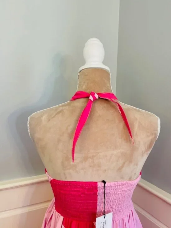 SWF Tipping Point Midi Halter Dress 100% Cotton Poplin Pink Flowy NEW NWT Medium - Picture 10 of 11